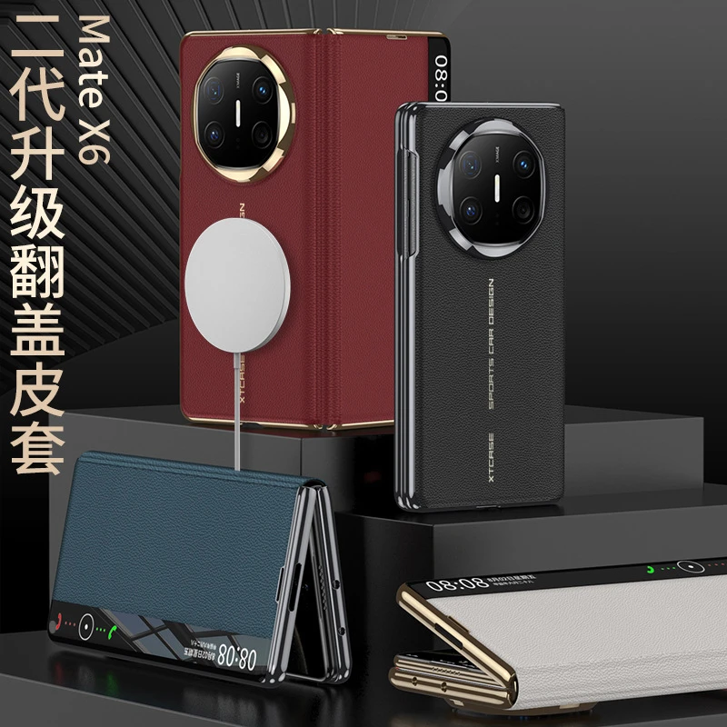 适用华为MateX6折叠屏手机壳磁吸翻盖皮套X6商务风视窗全包内置磁