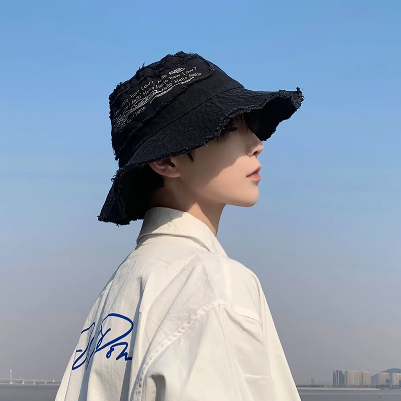 牛仔渔夫帽男户外防晒遮阳登山帽夏季遮脸盆帽黑色夏季男士遮阳帽