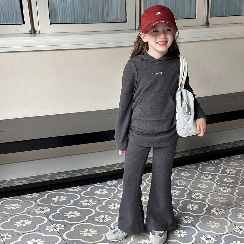 【羊毛双面绒】亲子款成人秋季女童韩版喇叭裤裙裤两件套装25F013