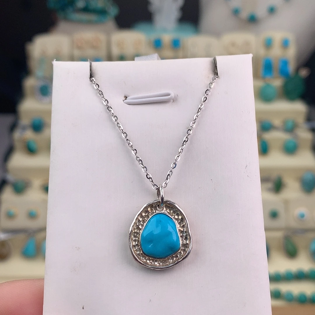 绿松石银S925镶嵌吊坠(不含链)