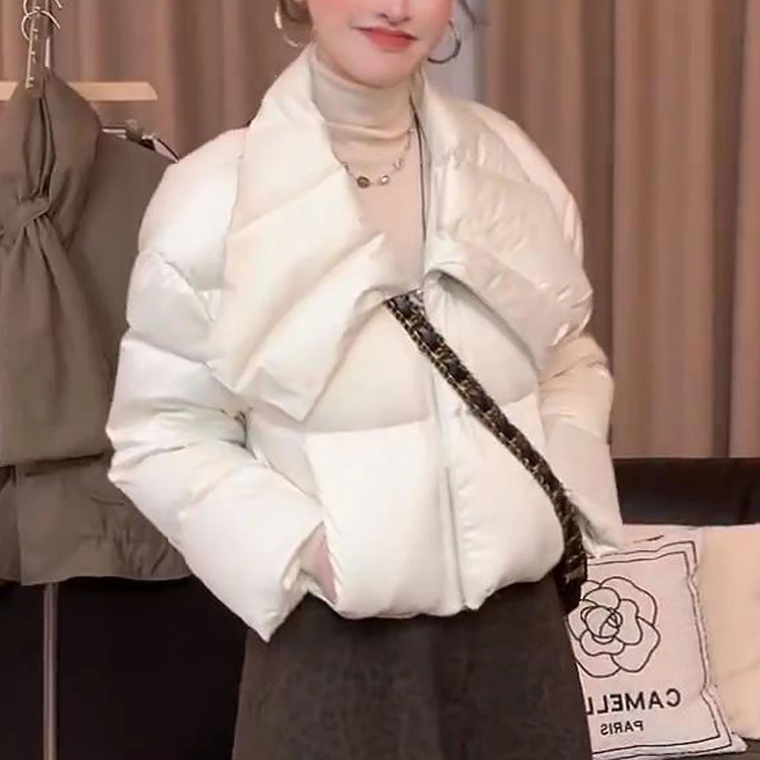 2025冬季新款气质休闲高级小众短款棉服翻领纯色时尚洋气减龄棉衣