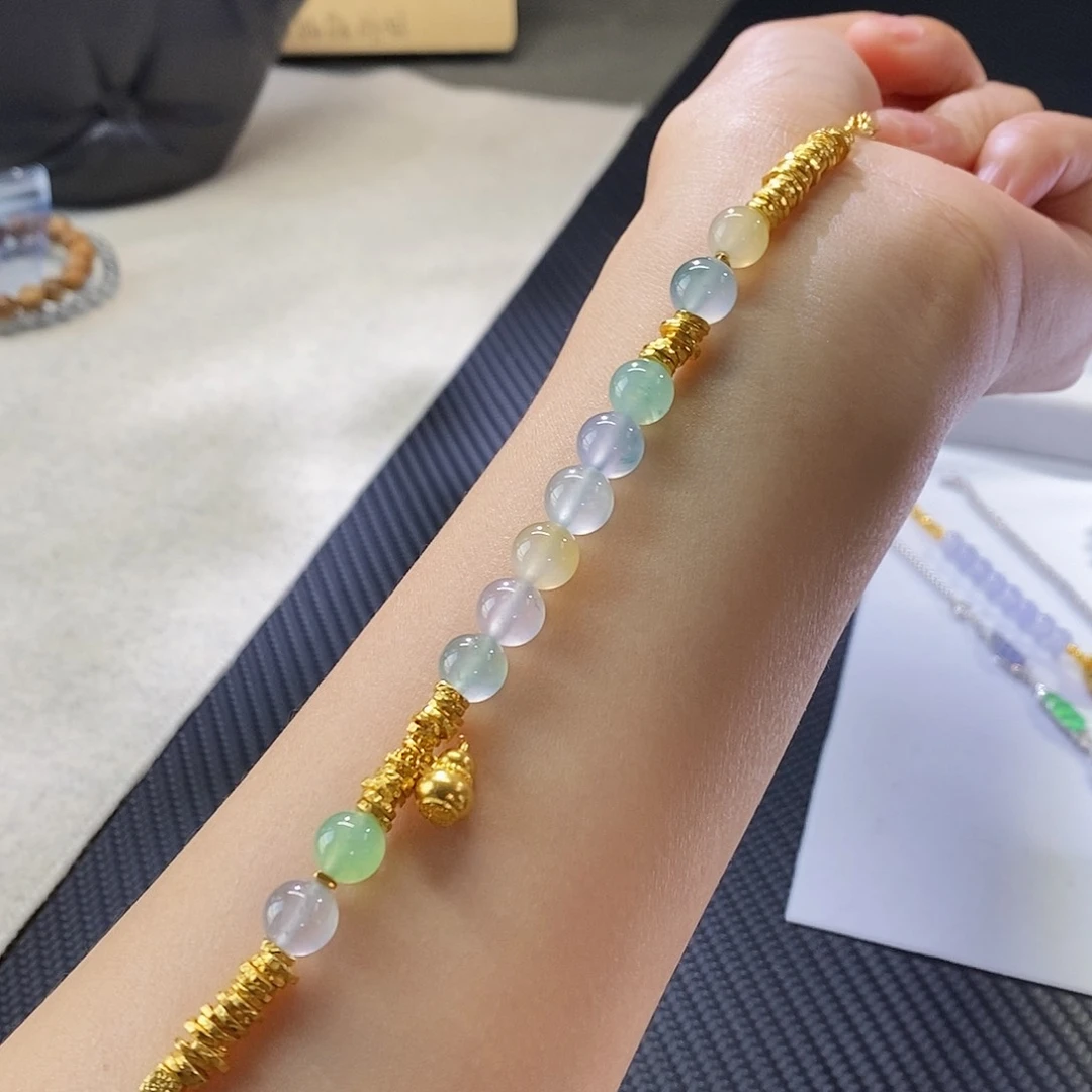 翡翠手链足金镶嵌盘缠手串