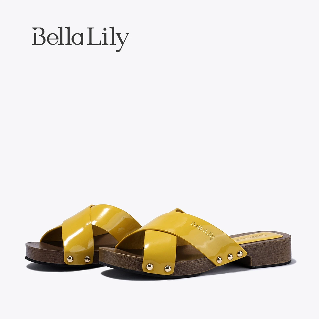 BellaLily2025夏季新款复古时尚外穿拖鞋女度假沙滩一字拖凉拖鞋