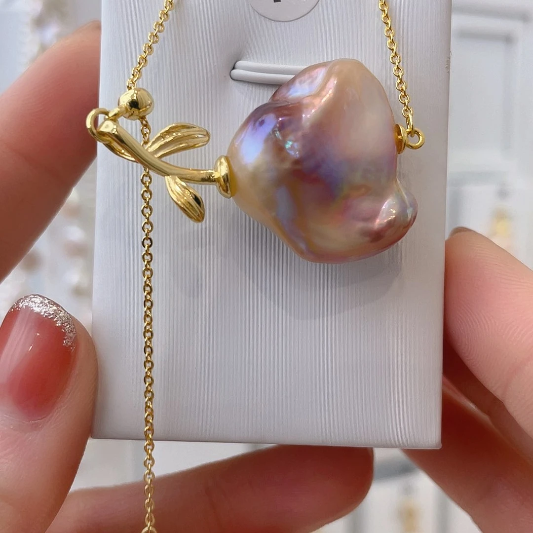 淡水珍珠颈饰银S925镀金镶嵌༺****