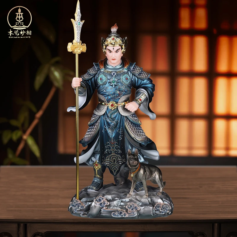 彩绘二郎神 杨戬 清源妙道显真君 汉白玉站像家用工艺品摆件