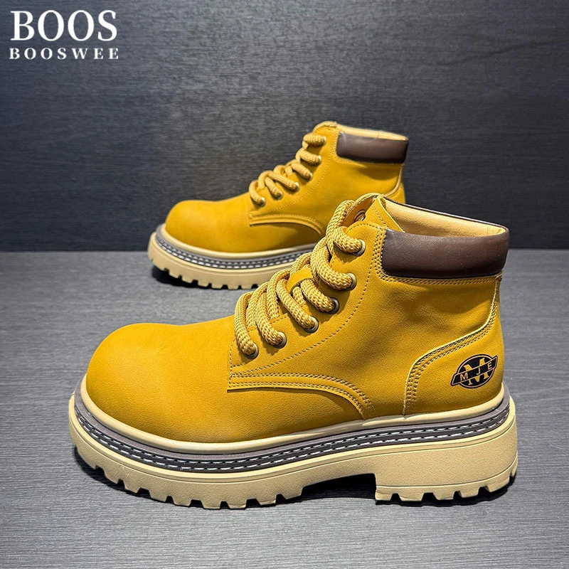 BOOS WEE男鞋2025秋冬新款舒适厚底增高马丁靴耐磨踢不烂靴子男款