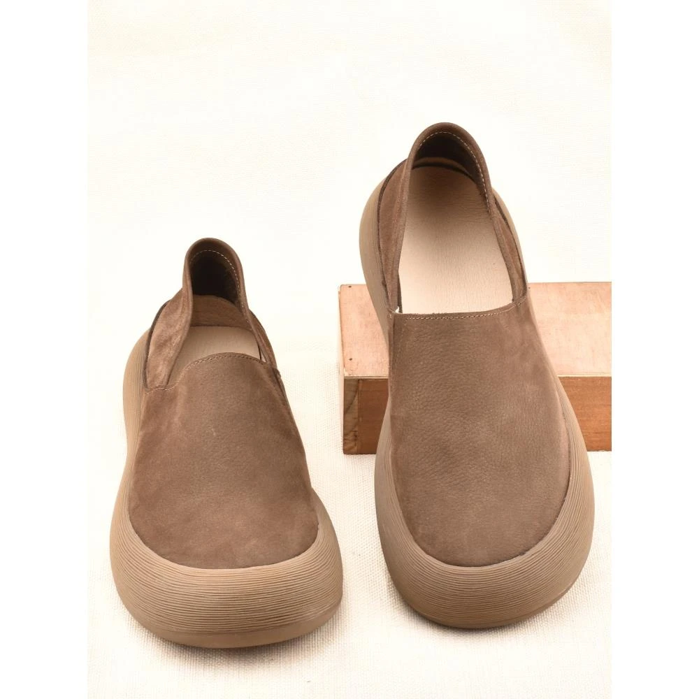 EAEOVNI新款男鞋一脚蹬复古休闲皮鞋男牛筋底百搭潮款软面懒人鞋