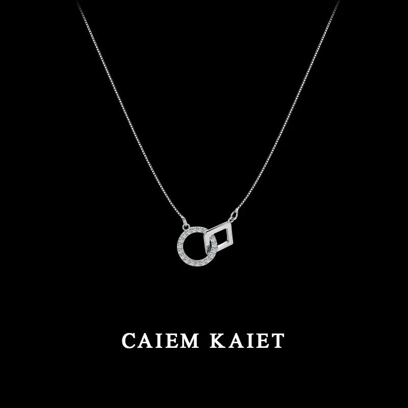CAIEM KAIET 链子925银 几何方圆环扣项链女轻奢镶嵌高级感锁骨链