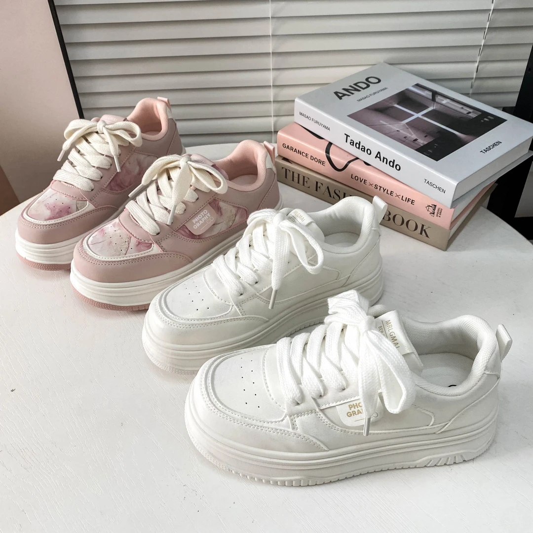 希玥  乳胶鞋垫/2025新款春季皮面小白鞋女鞋印花小众板鞋休闲鞋