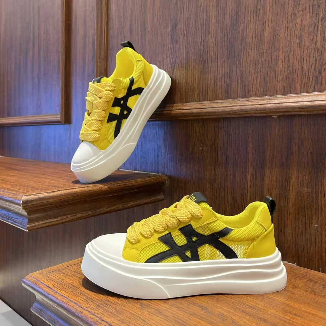 男鞋2025网面薄款夏季时尚休闲潮鞋低帮厚底潮流拼色男生透气鞋子