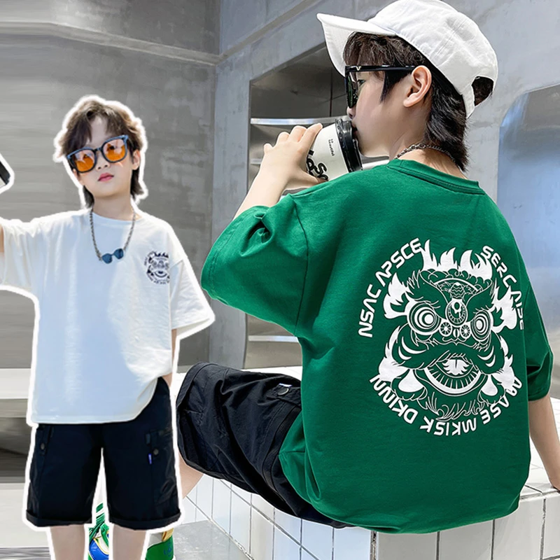 国潮男童纯棉短袖t恤夏季2025年新款宽松上衣半袖洋气中大童潮牌