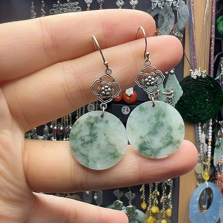 翡翠银S925镶嵌耳饰