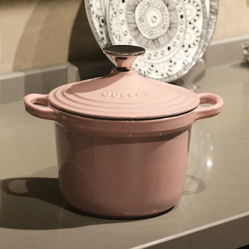 QULENO千乐欧新款炫彩18cm养生饭釜锅蒸饭煲汤铸铁珐琅锅耐高温