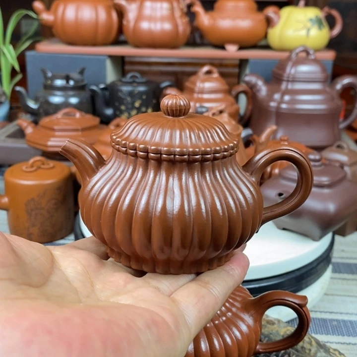 紫砂茶壶筋纹潘壶180cc原矿赵庄朱泥特价