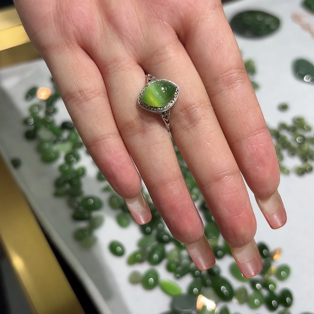 和田玉戒指银S925镶嵌