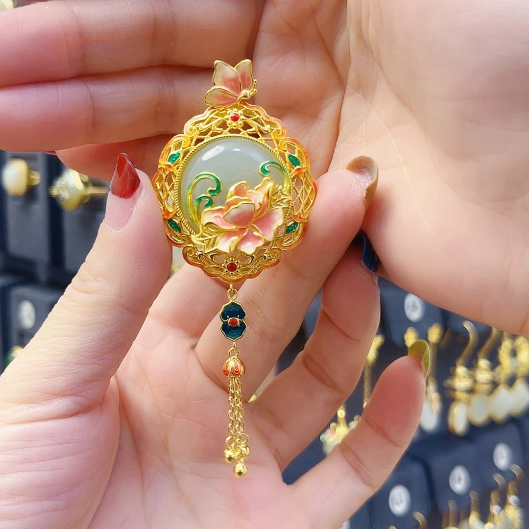 和田玉银S925镀金镶嵌颈饰