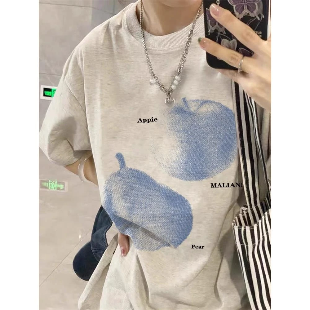 夏季纯棉美式复古短袖t恤女设计感小众宽松大码港味chic半袖上衣