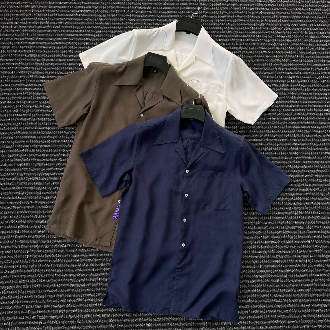 CssuGent那不勒斯绅士优雅经典老钱风短袖衬衫男古巴领衬衣