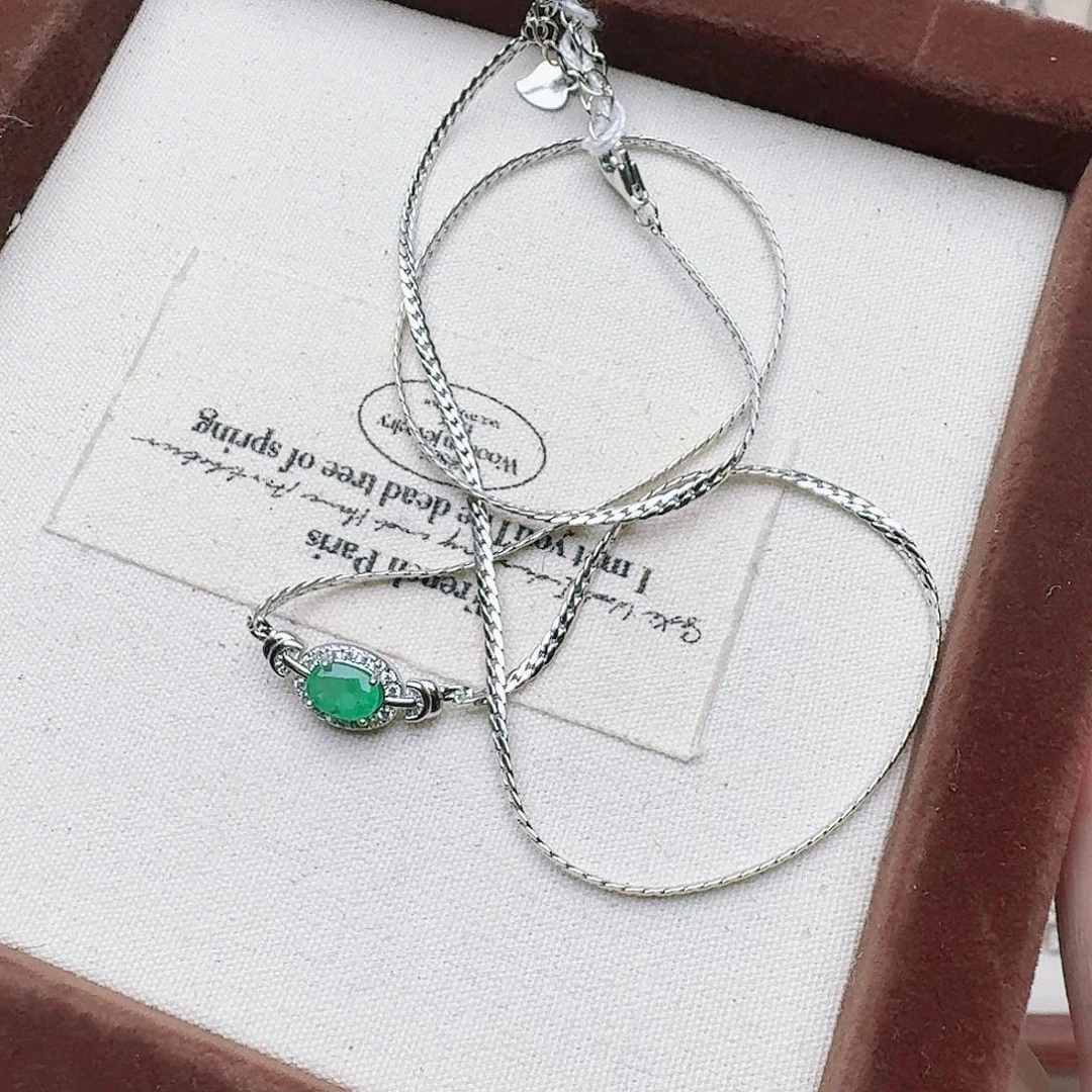 祖母绿颈饰银S925镶嵌