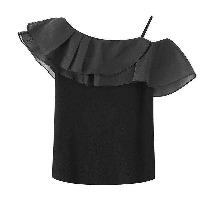 【艾家】商场同款2025夏新款百搭显瘦气质一字领荷叶边针织衫女3041