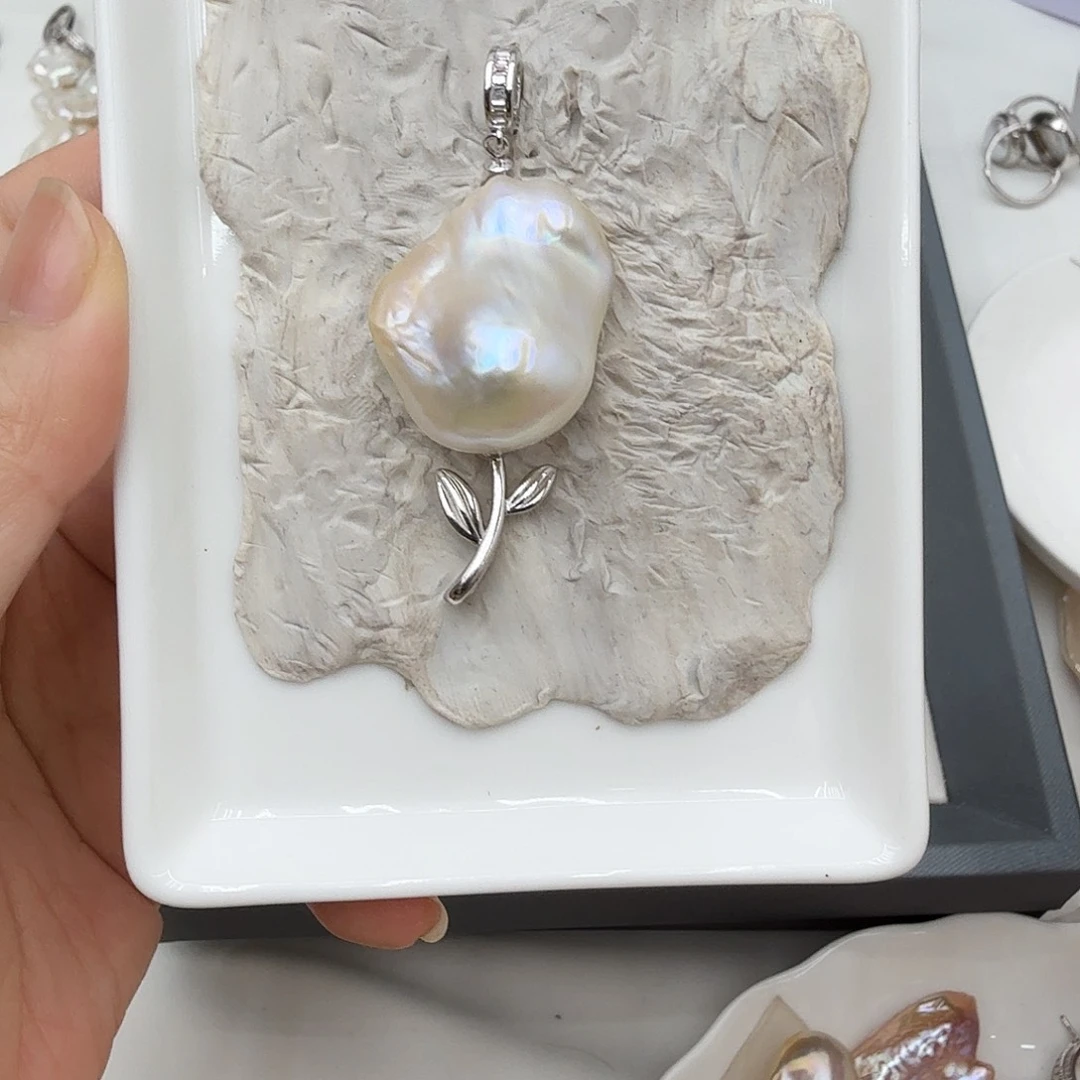 淡水珍珠银S925镶嵌吊坠(不含链)福利不退不退