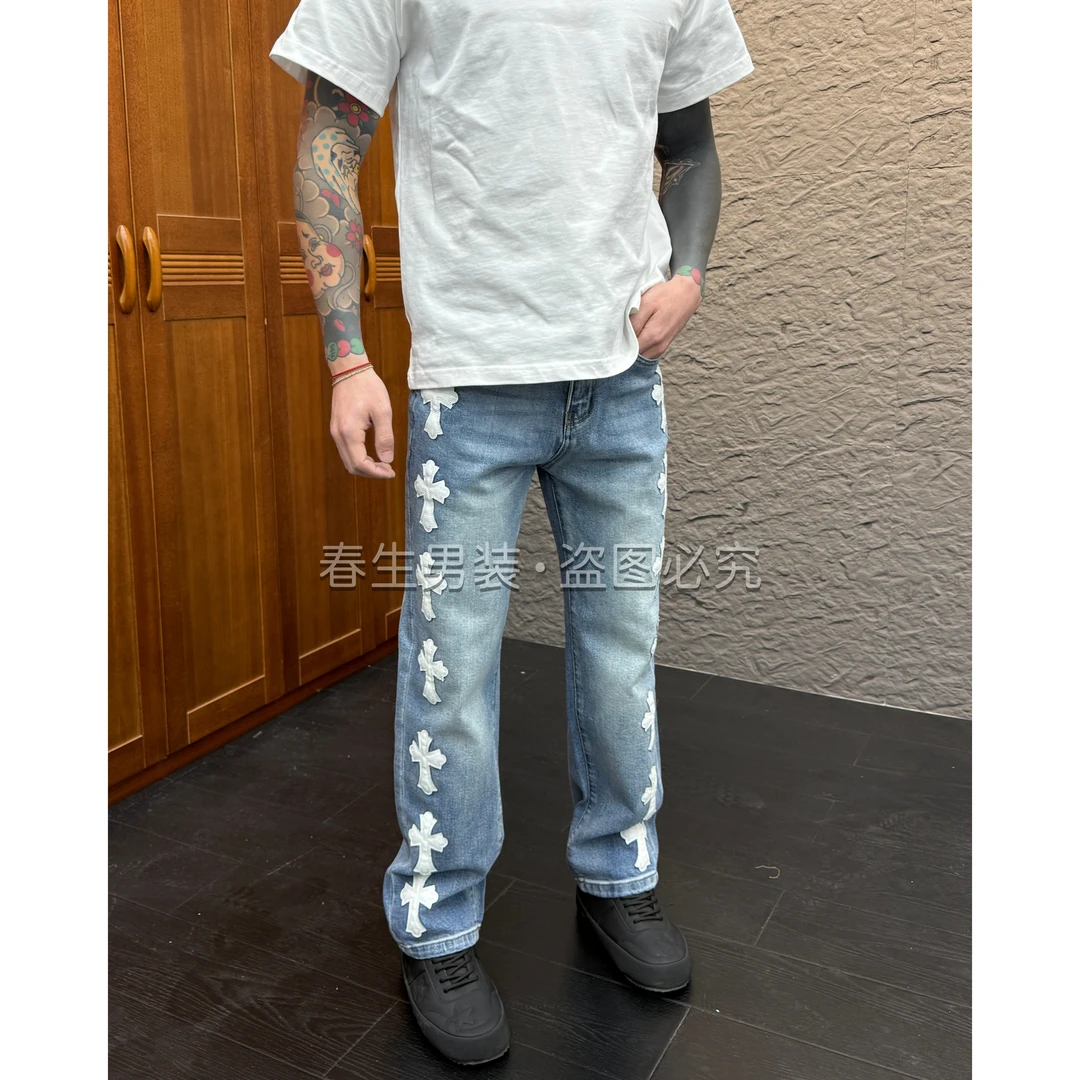 2025秋冬新款时尚休闲百搭贴皮直筒宽松牛仔裤6157