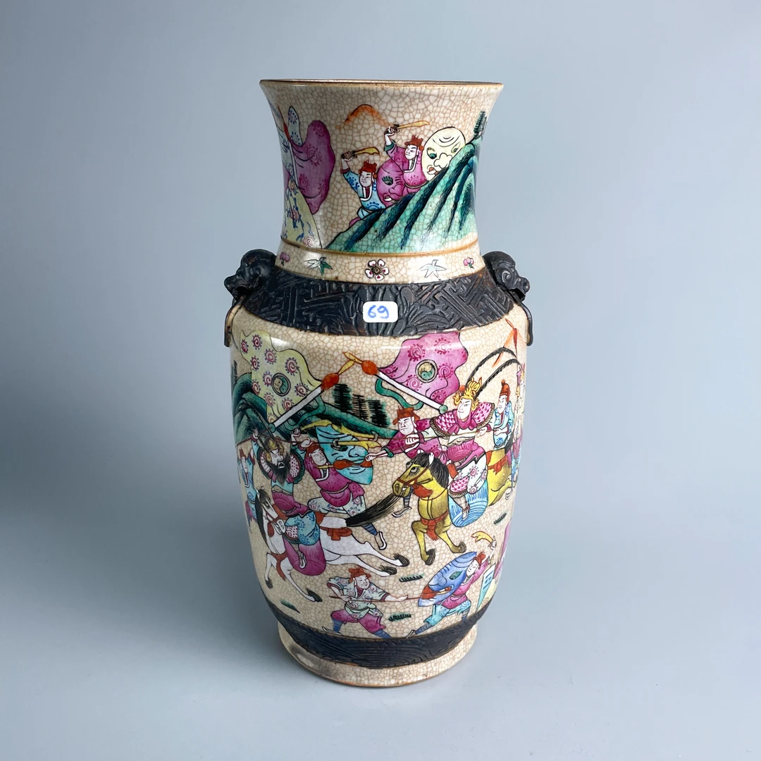 瓷器/古董晚清刀马旦人物故事兽耳衔环瓶M25AJ003336/文物/绣花张