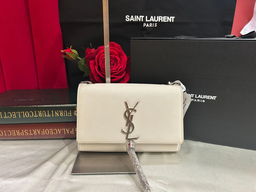99新 YSL/圣罗兰 壹所奢品/YSL鱼子酱白银流苏小号链条包/福利