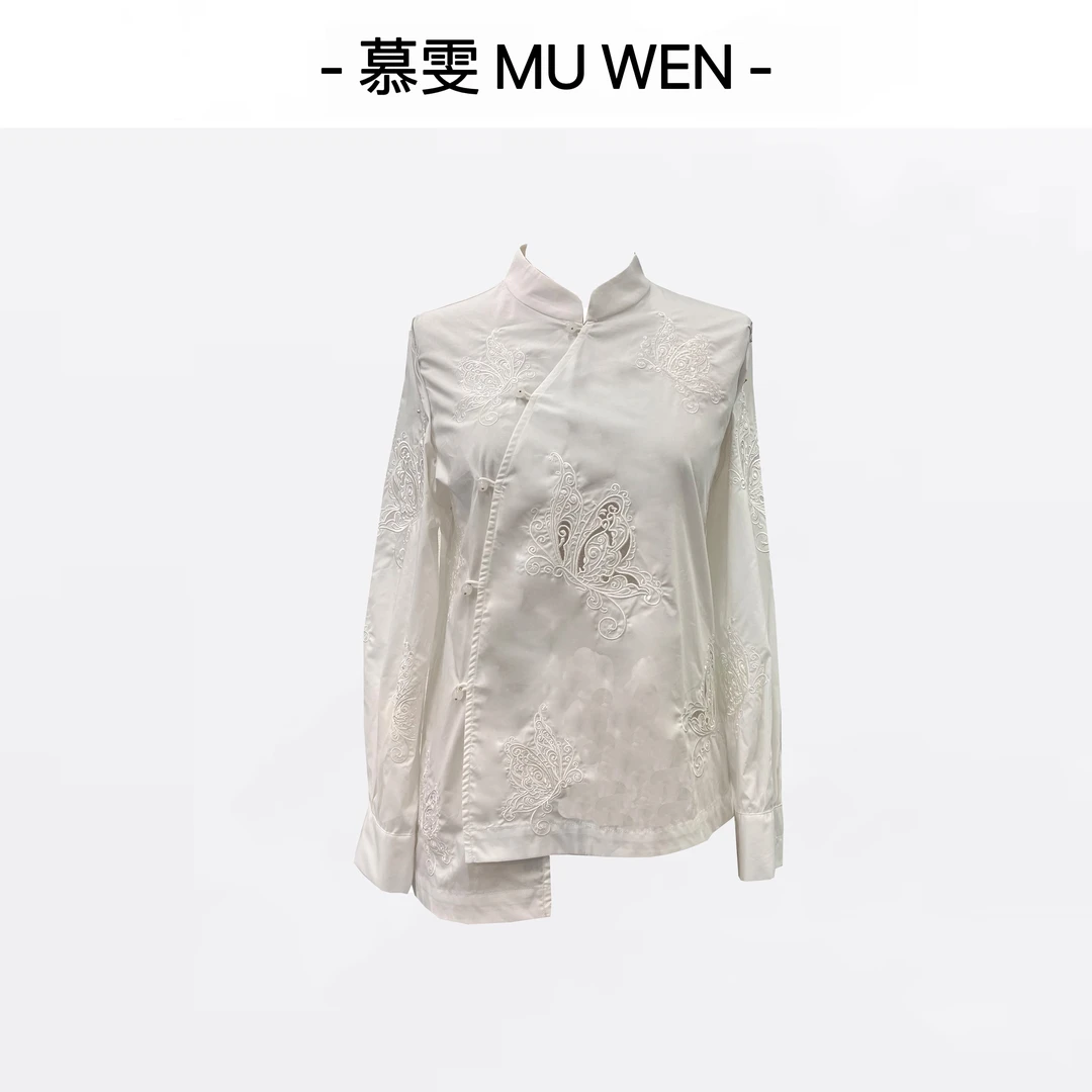 【漫谷】新中式早秋国风刺绣显瘦下摆不规则衬衫251466634