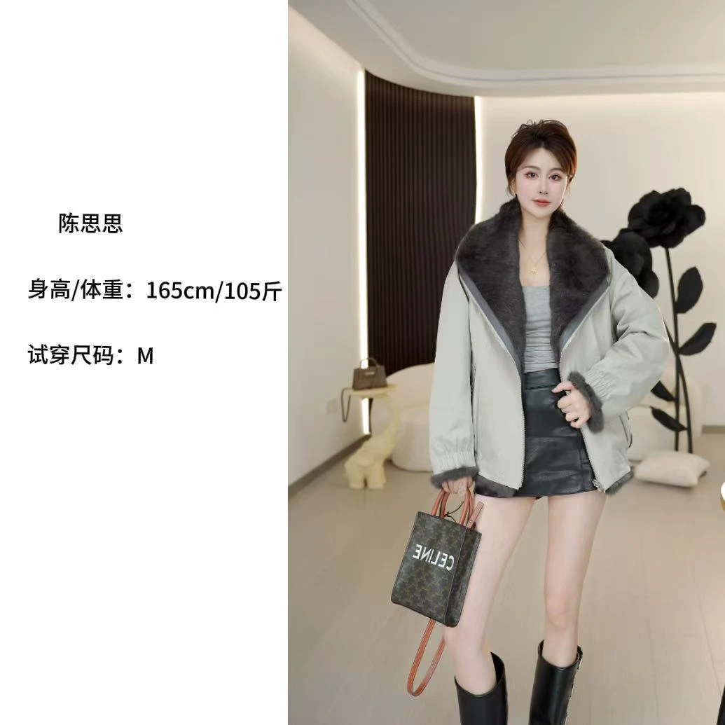 休闲短款时尚黑色加厚秋冬冬季立领派克皮毛一体