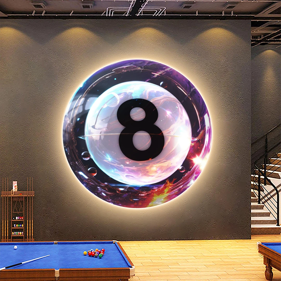 led发光挂画创意黑八台球厅装饰画桌球室墙面装饰高级感氛围布置