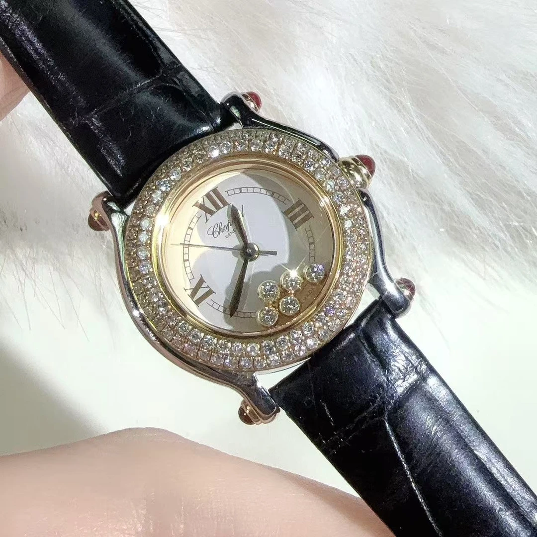 99新 Chopard/萧邦 快乐钻系列 表径26mm 石英腕表 外圈后镶钻