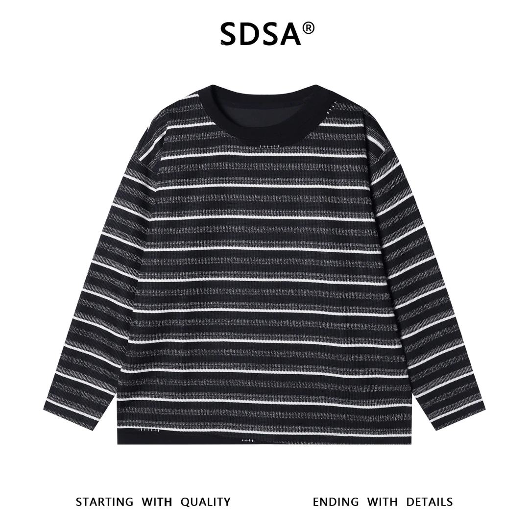 SDSA秋冬新款痞帅男装韩版撞色条纹圆领卫衣百搭潮牌情侣套头上衣