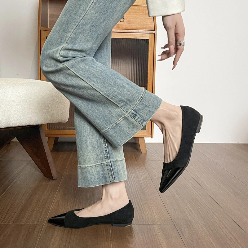 法式尖头拼接百搭通勤单鞋时尚配裙子气质玛丽珍鞋女2025夏季