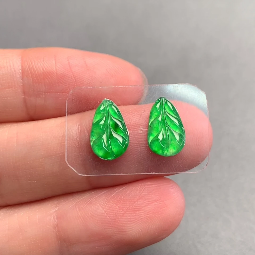 天然缅甸翡翠A货未镶嵌叶子一对-小佳