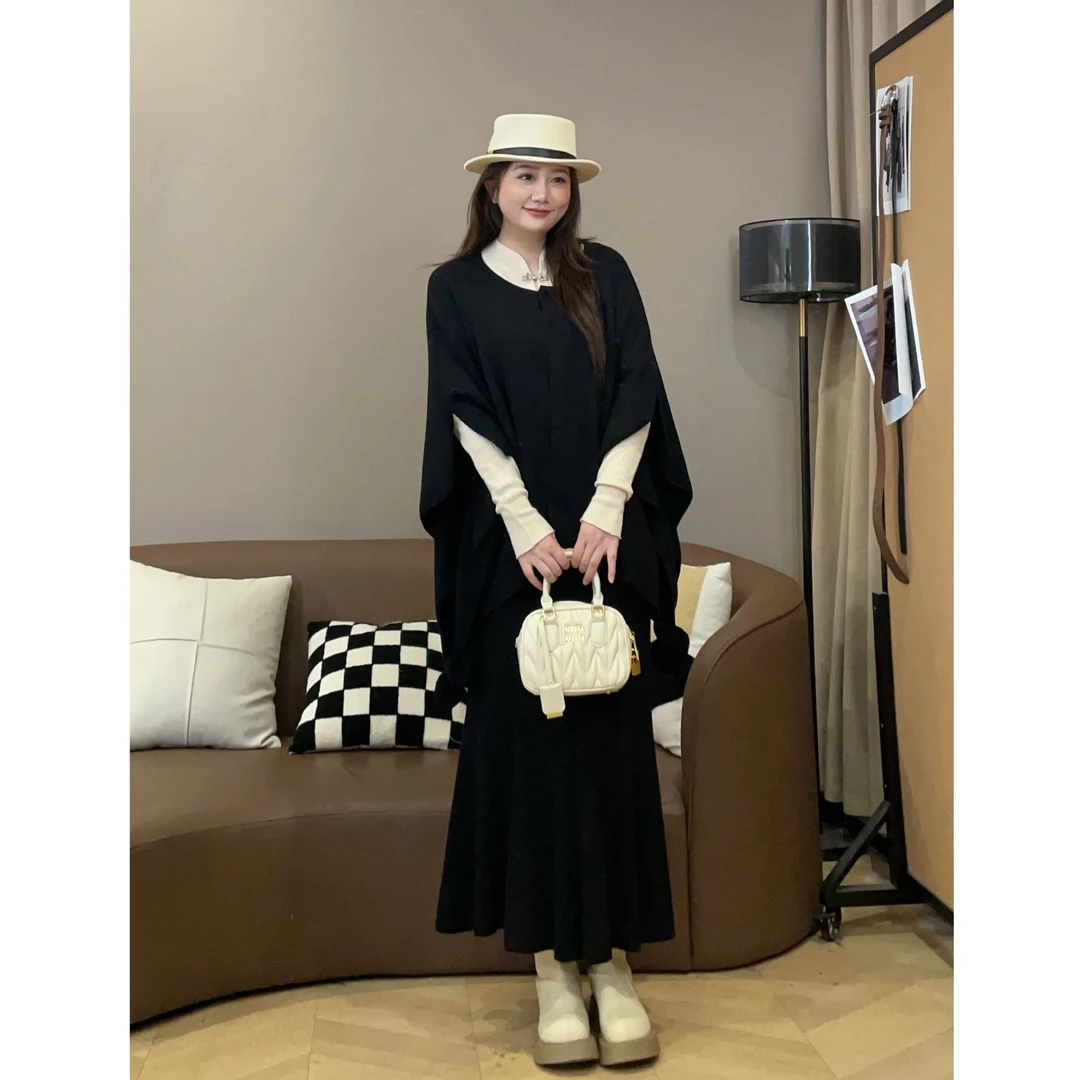 大萌萌 慵懒风秋冬气质不规则斗篷式披肩上衣微胖显瘦P225Z16630