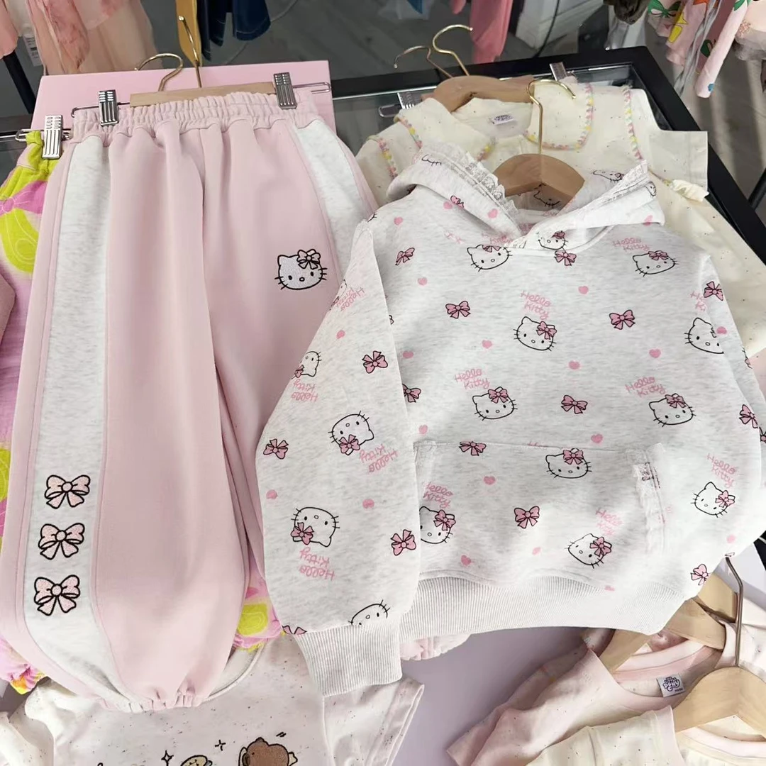 【KT猫】儿童女童时尚休闲圆领韩版宽松卡通刺绣春秋套装