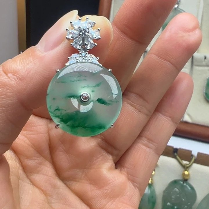 石英质玉银S925镀金镶嵌吊坠(不含链)