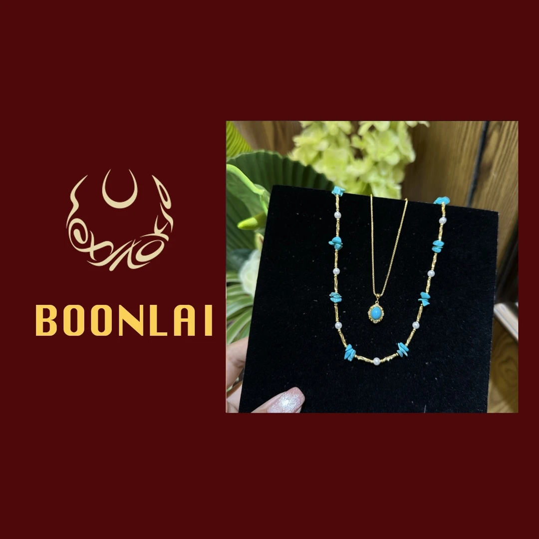 铜合金莫桑石项链 Boonlai 蓝色双层间隔珠珠项链4152