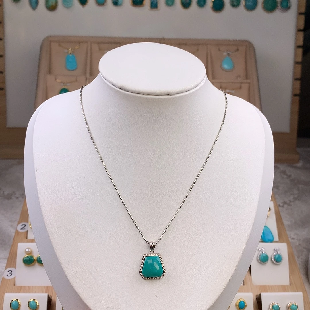 绿松石银S925镶嵌吊坠(不含链)