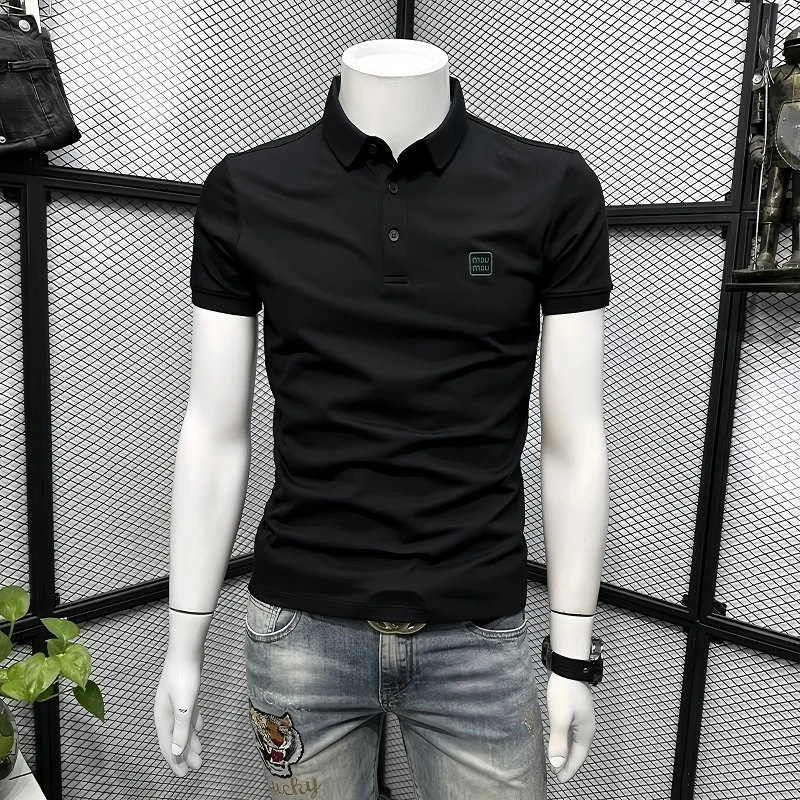 高端休闲POLO衫男短袖t恤新款夏季印花修身衬衫领保罗男款