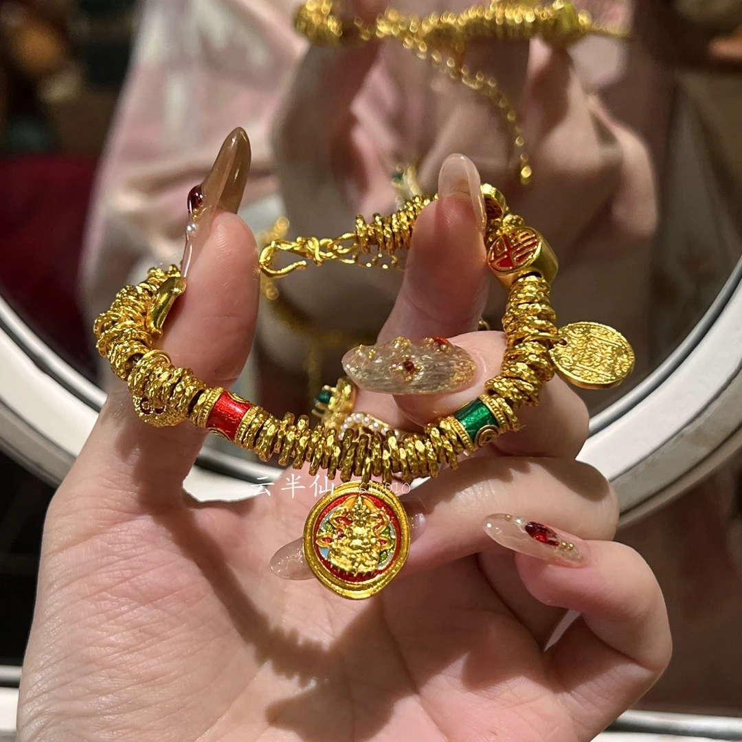 铜合金手链 毒饰高定  新中式金色招财盘缠手串TQ014