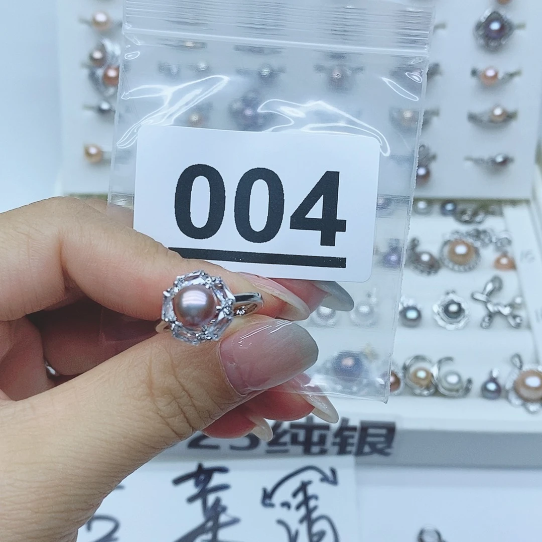 戒指银S925镶嵌淡水珍珠嘎**啟004
