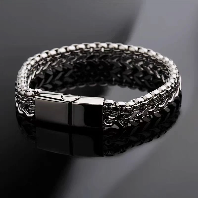 不锈钢手链 手链男潮ins冷淡风小众设计嘻哈男生钛钢龙骨链配饰