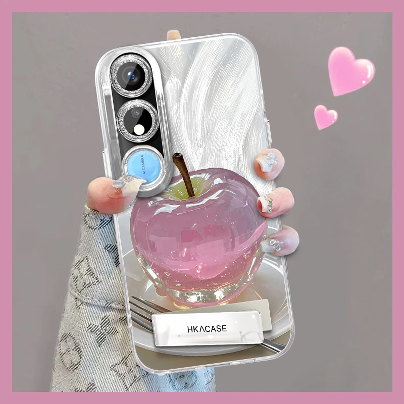 适用于畅玩40精孔羽纱晶莹粉苹果网红创意支架全包防摔手机壳女款