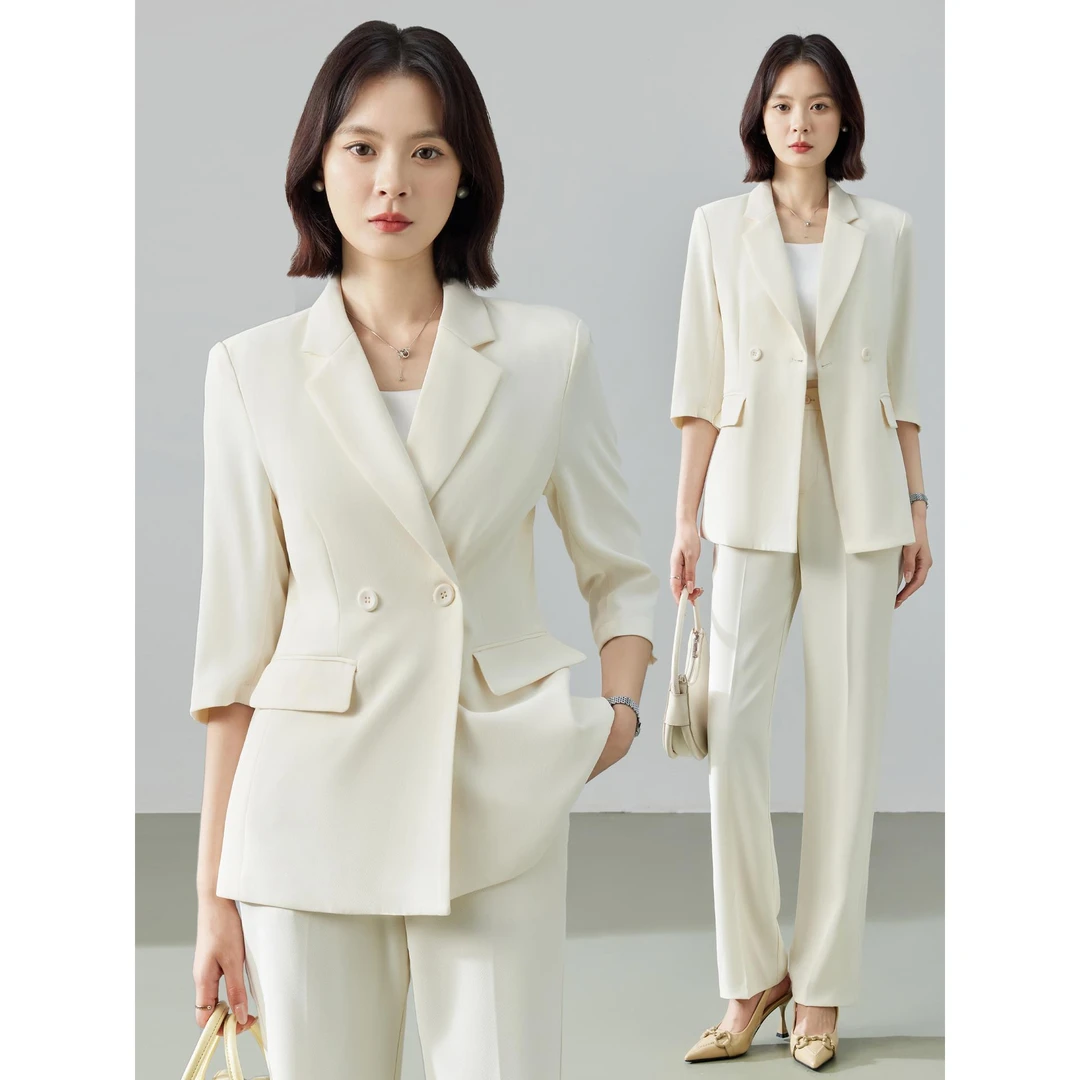 时尚套装西服女2025白色修身显瘦气质职业通勤正装小西装薄款