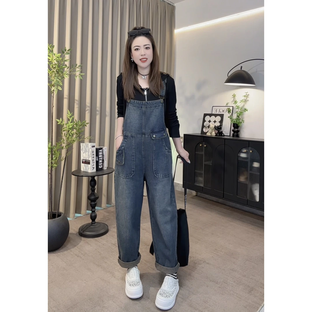 【软牛仔】大码牛仔设计感背带裤女2025年秋季新款宽松显瘦时尚减龄