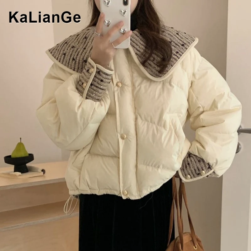 卡莲格/韩系娃娃领甜美减龄棉服女冬季高级感羽绒手塞棉棉衣外套