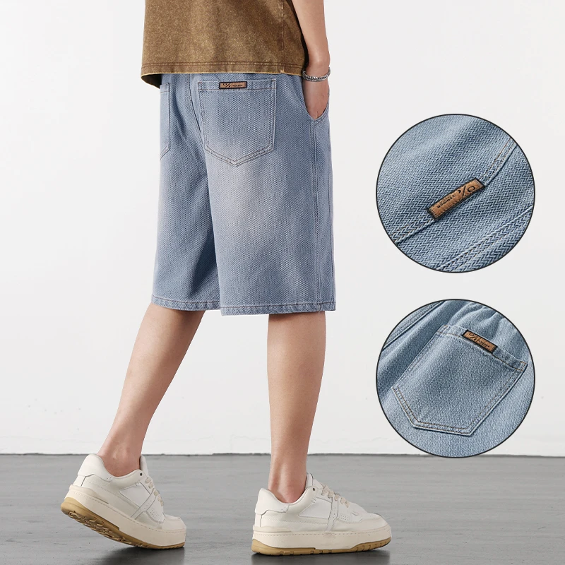 美式潮牌休闲五分裤夏季星空纹牛仔短裤男士薄款痞帅宽松复古裤子