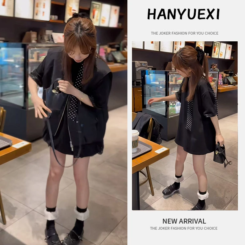 今年流行穿搭一整套2025新款宽松显瘦百搭花边拼接上衣+时尚马甲